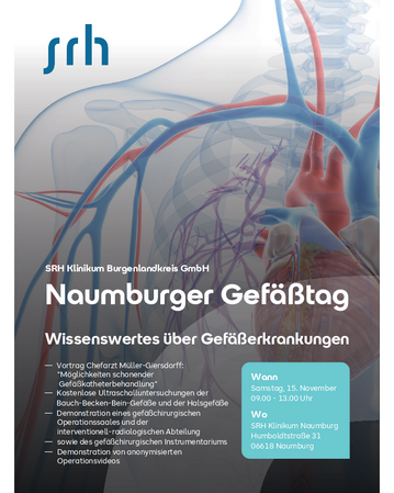 Naumburger Gefäßtags-Informationsblatt über Gefäßerkrankungen, einschließlich Vorträgen, Ultraschalluntersuchungen und Demonstrationen.